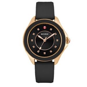 Michele Women’s Cape Silicone Black/Rose Gold Analog 40MM Watch